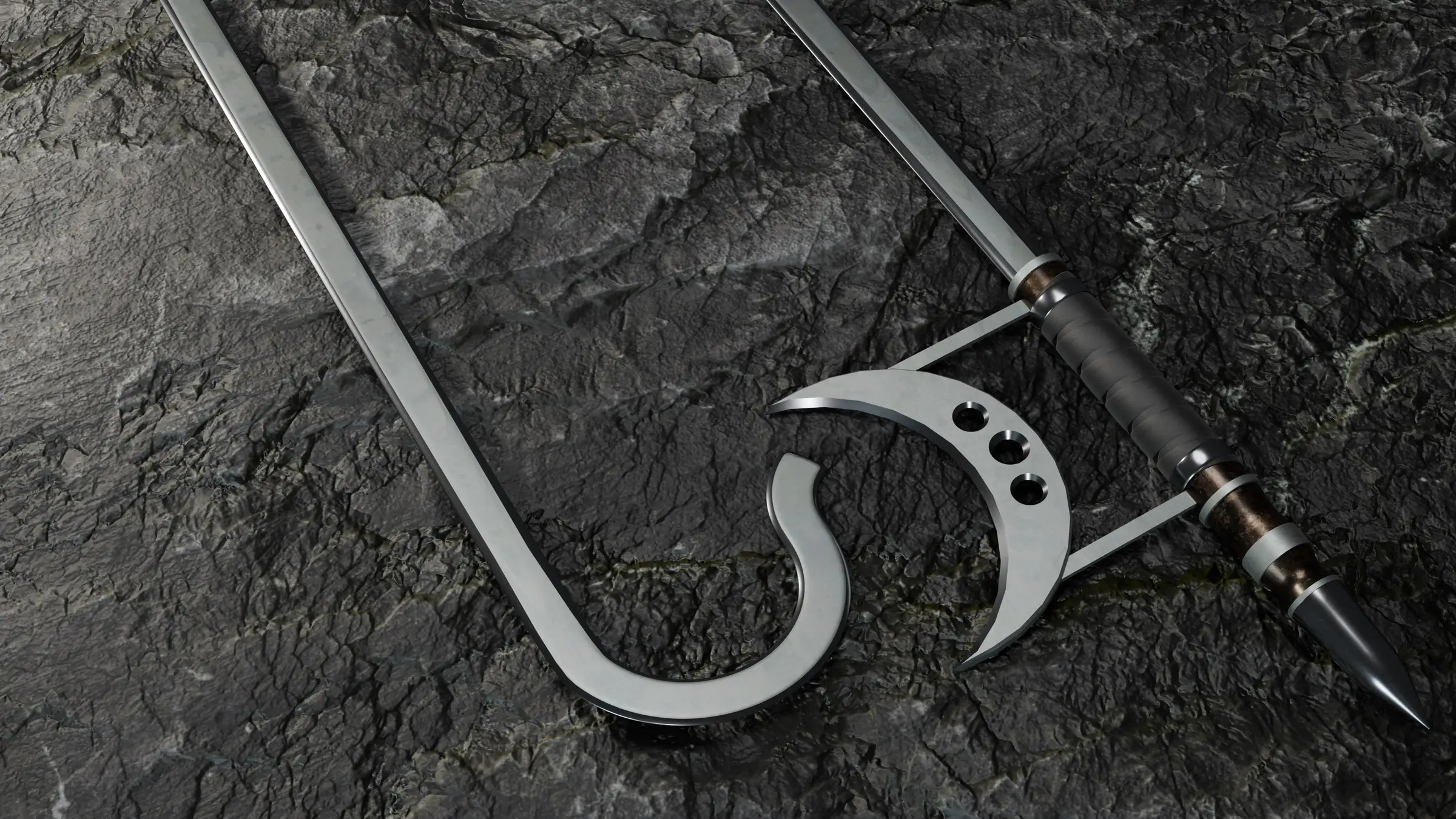 Chinese hook swords, three-quarter render