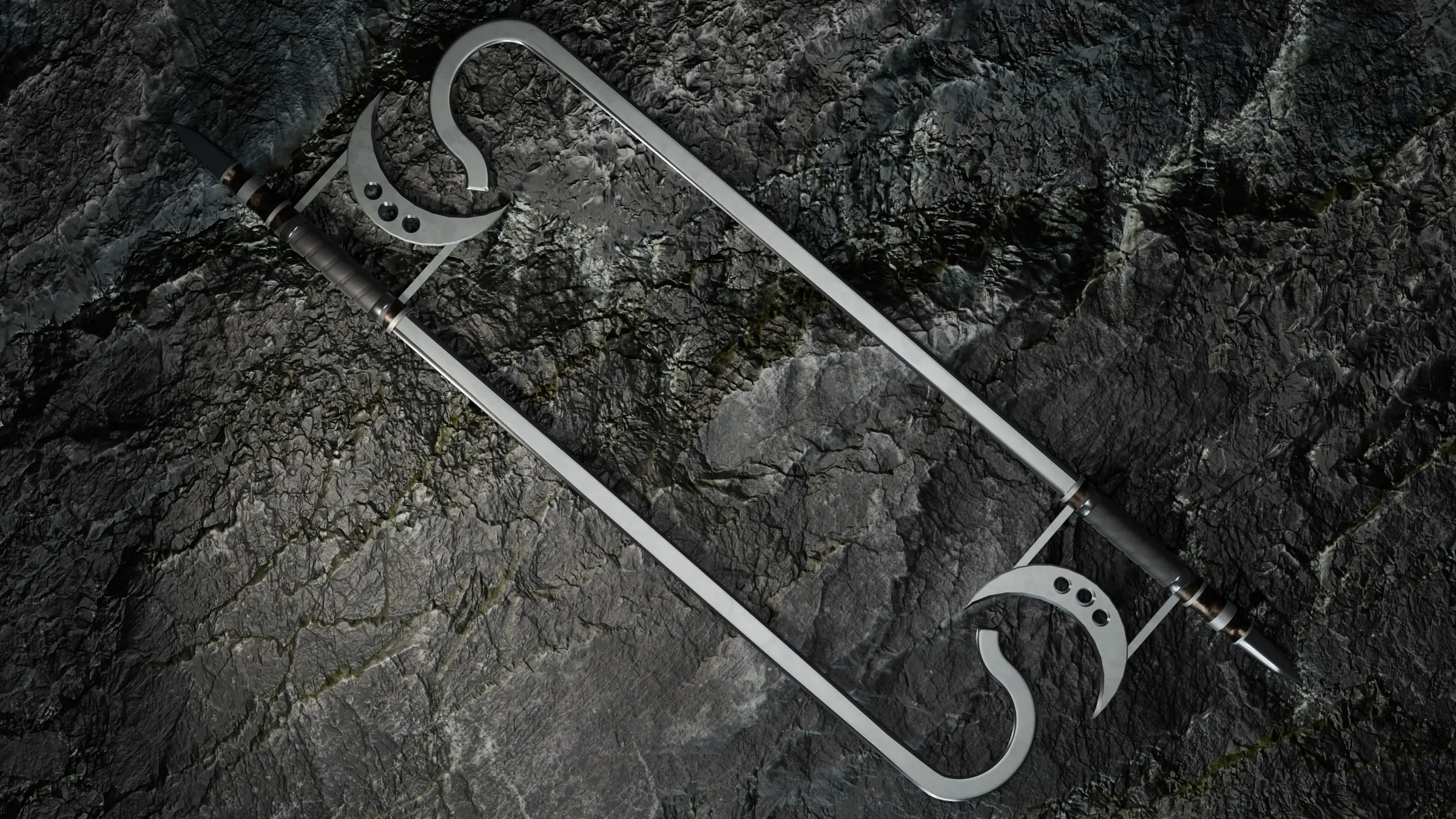 Chinese hook swords, three-quarter render