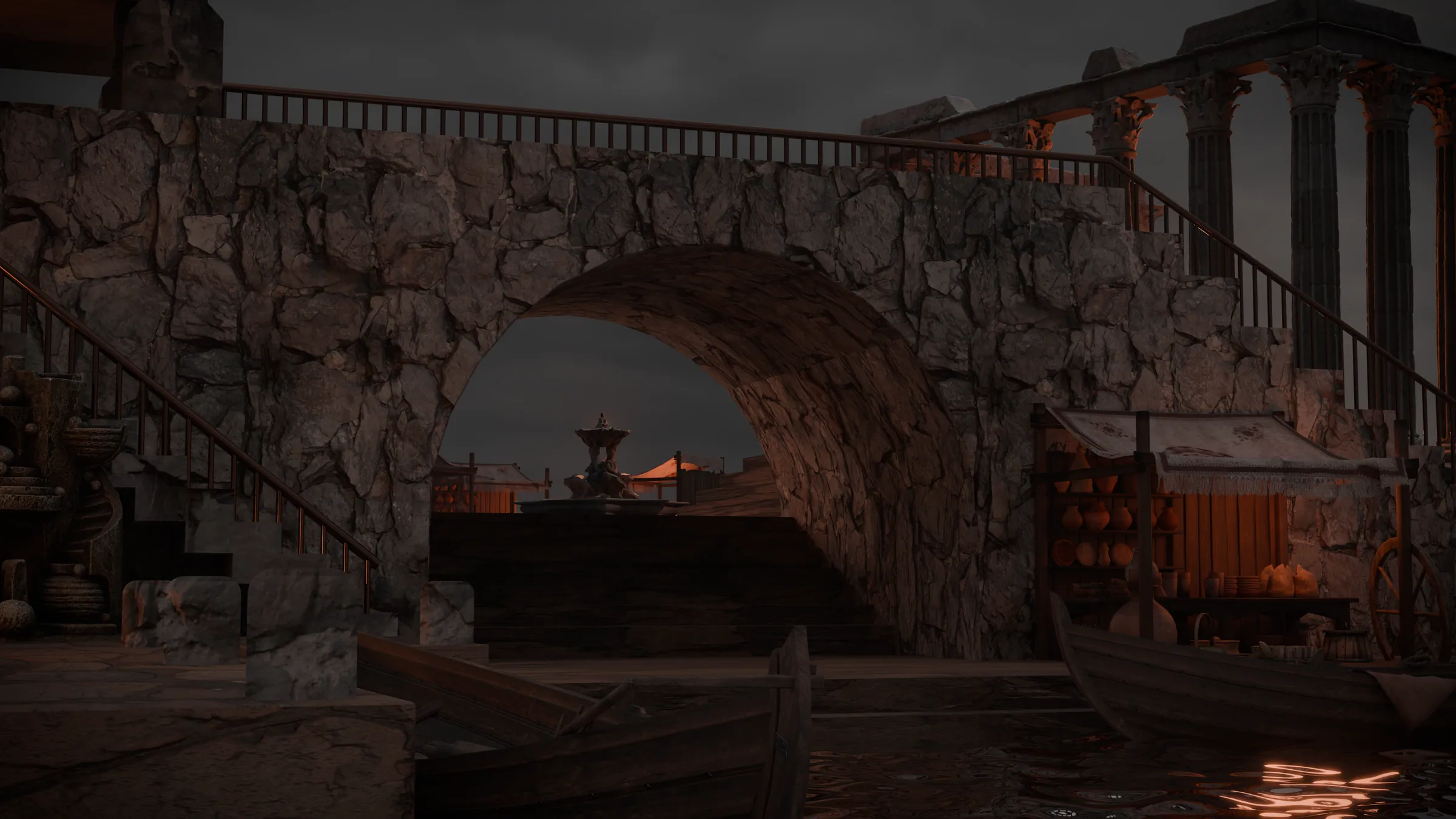 Roman marketplace environment in warm daylight